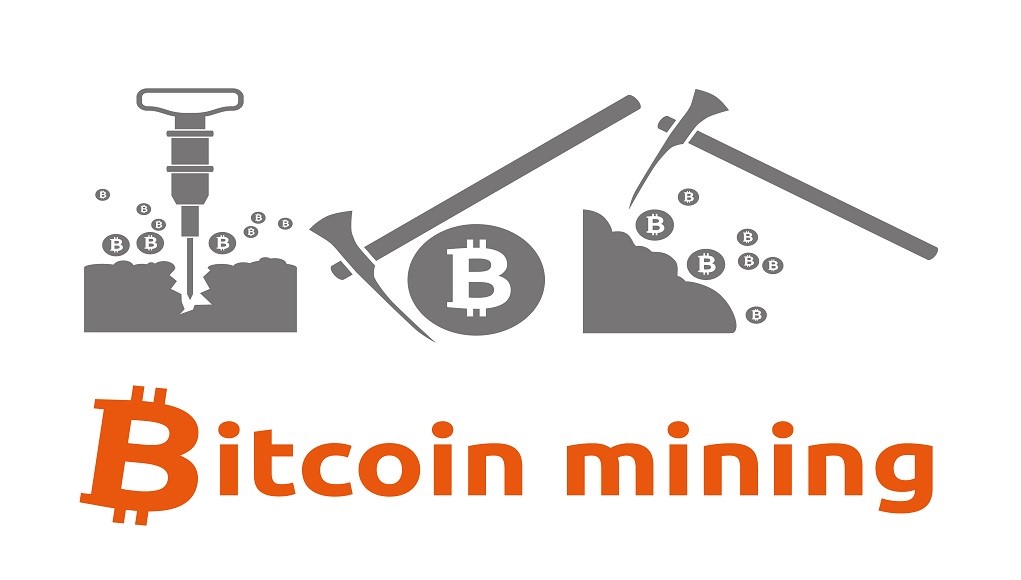 bitcoin mining process with drill and pick axe