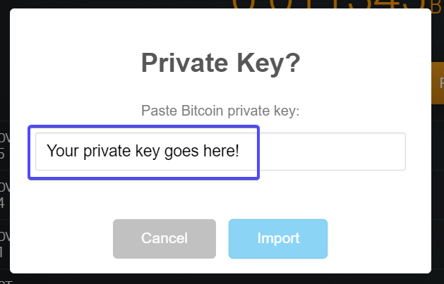 insert private key here screenshot from easy crypto website