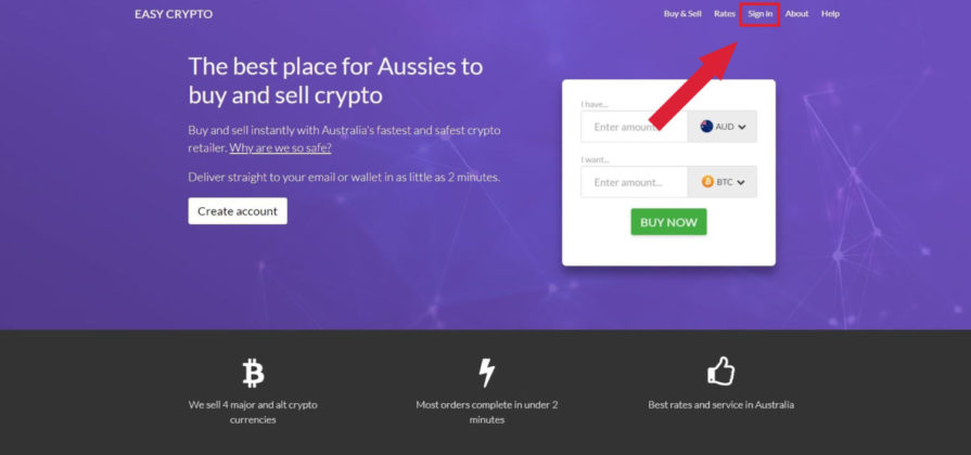 The front page of Easy Crypto website
