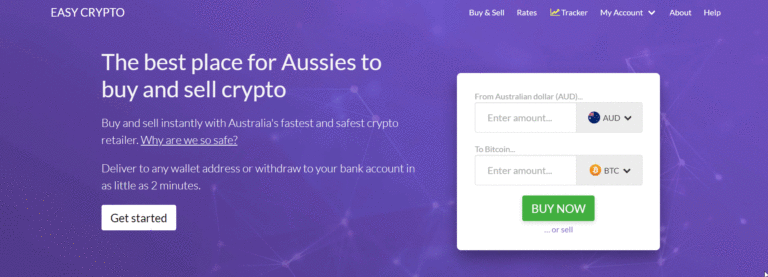 The front page of Easy Crypto website, the crypto exchange to buy Bitcoin (BTC) or other cryptocurrencies in Australia