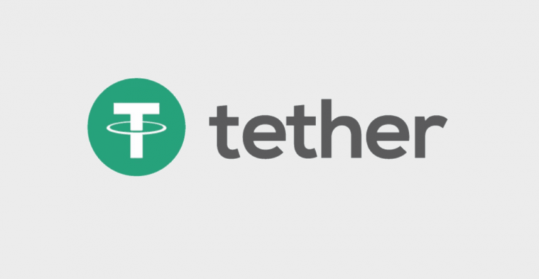 The logo of Tether (USDT) on a grey background